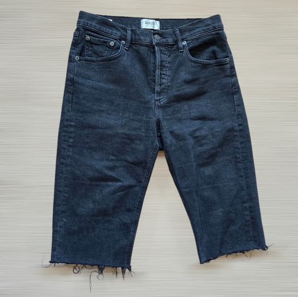 Agolde Carrie Long Length Bermuda Denim Cutoff Shorts In Stunner Size 28 - Picture 4 of 11